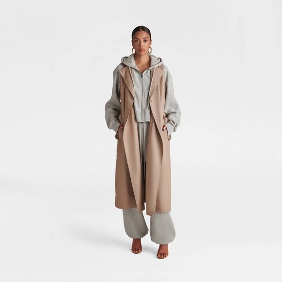 KBB by Kahlana Sweatshirt Trench Coat - Khaki Medium - Picture 6 of 11